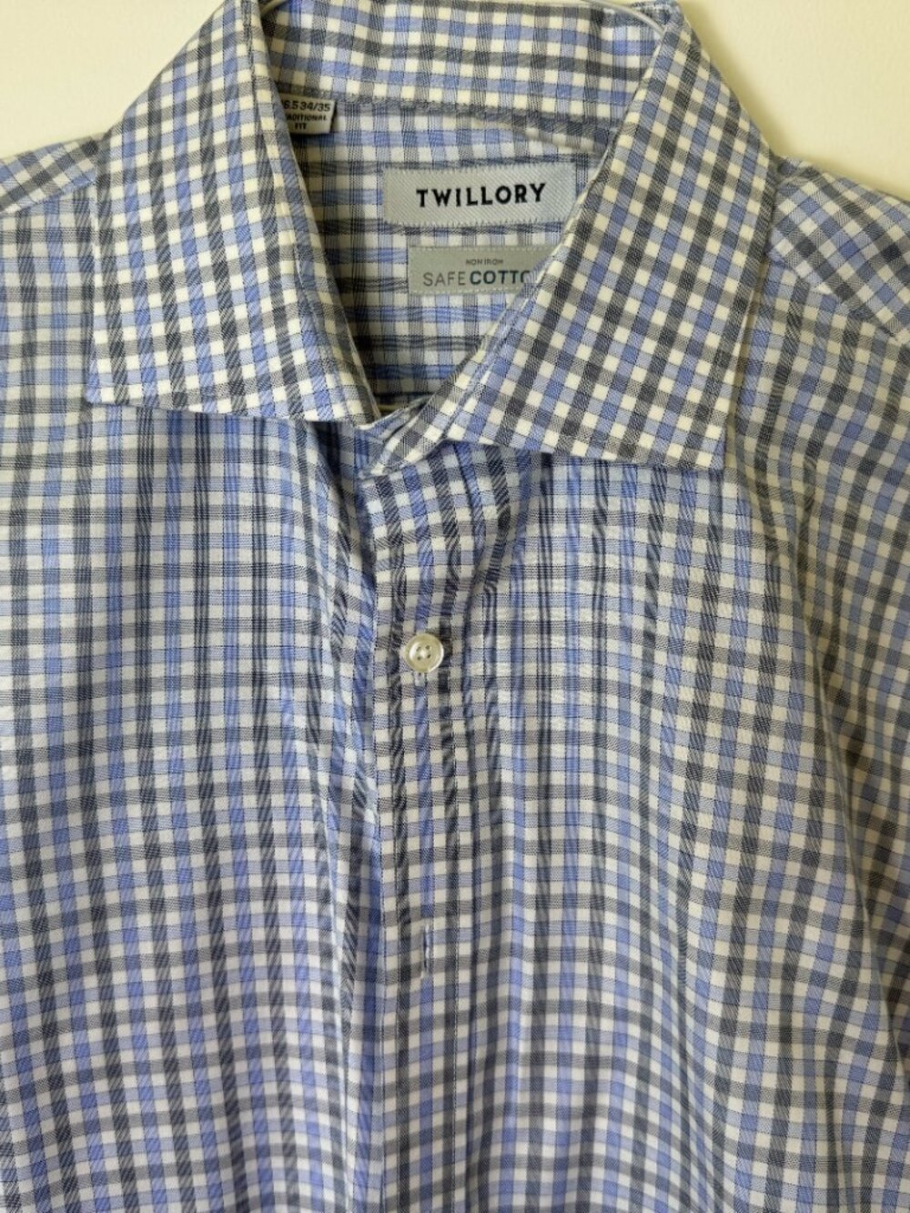 Twillory Dress Shirt Men’s 16.5 34/35 Traditional Fit Blue White Check